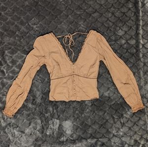 Abercrombie & Fitch 100% Cotton Crochet Scalloped Button Down Blouse